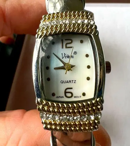 Vivani Ladies Cuff Watch with Crystals and Two Tone Gold Tone Color