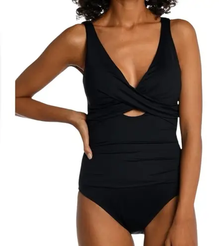La Blanca $133 Island Goddess Cross Front Keyhole One Piece - Black size 12 M L