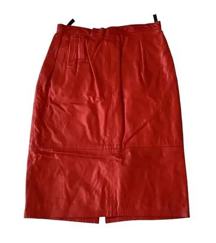 Genuine Leather Pencil Skirt Red Size 10