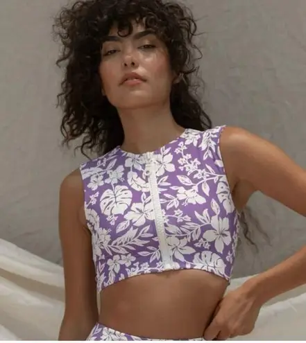 Stone Fox Swim Stone Fox Mase Tankini Swim Top In Kauai Purple White Tropical Modest Size L