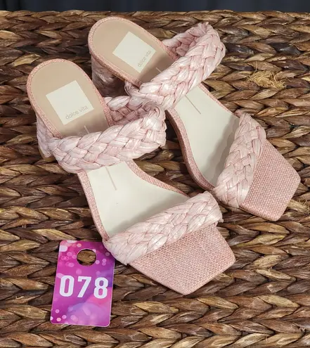 Dolce Vita Paily Womens 7 Pink Raffia Braided Straps Block Party Strappy Sandals