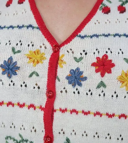 Vintage 90s Gina Peters Cottagecore Floral Cherry Sweater Vest White