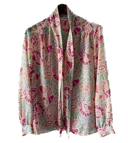 Vintage sheer floral secretary blouse sailor knot/p