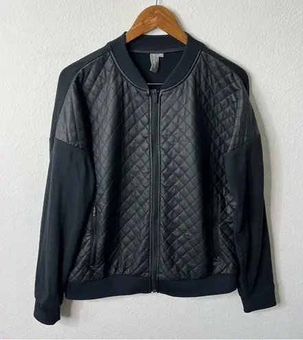 Sweaty Betty  Black Faux Leather Zip Quilted Panel Jacket Womens Size M