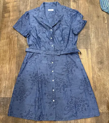 UNTUCKit for Her Blue Eyelet Button Down Belted Dress Size 10 Blue