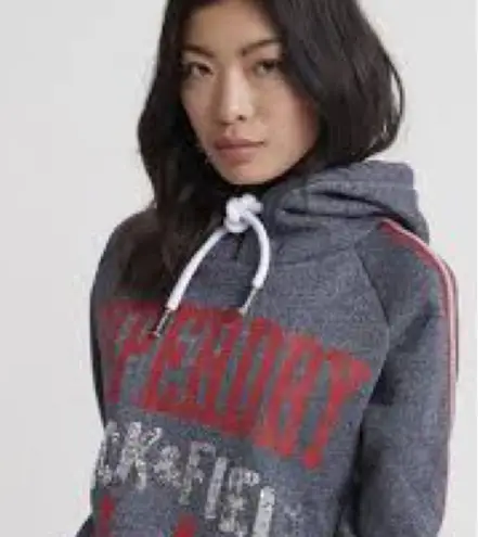 Superdry Gray and Red Hoodie with Cropped Design and Stripe