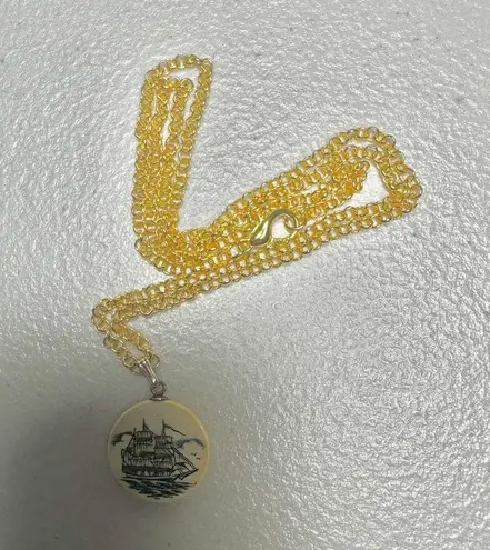 Sailing ships small circle pendant necklace