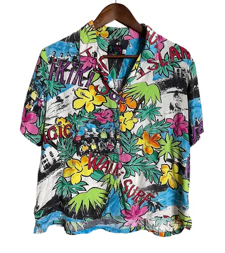 Jams World Vintage Waikiki Surf Print Button Down Shirt Womans Large