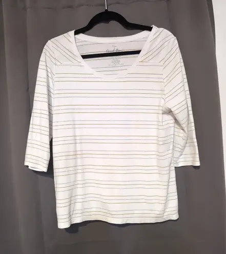 Coral Bay Missy Women's Large Striped Top, Round Neck, 3/4 Sleeve Striped Blouse