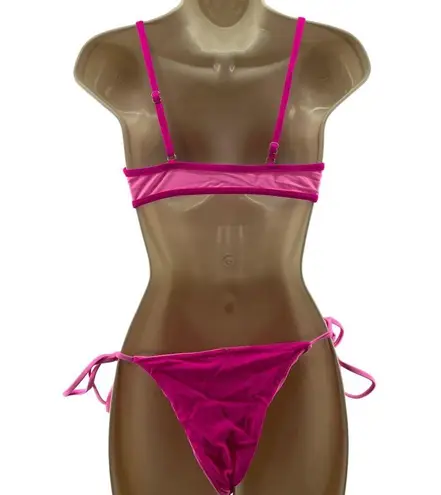 Two Tone Bright Pink String Bikini Set