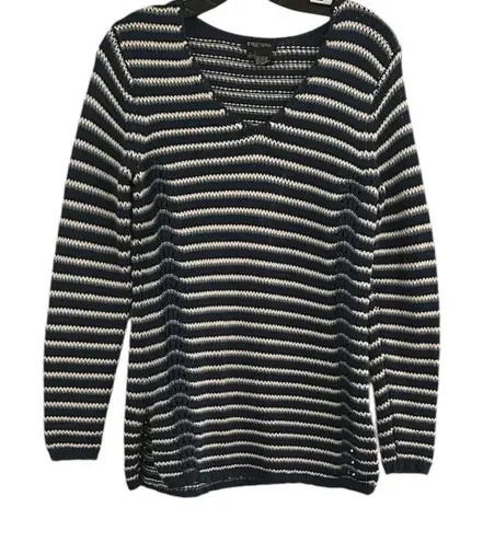 Etcetera 100% Cotton V-Neck Blue White Striped Sweater Size Small