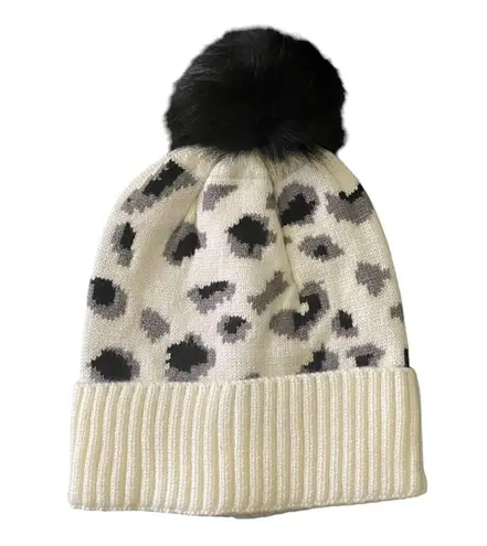 Virginia Wolf NWT--LEOPARD PRINT BEANIE Gorgeous white and black leopard print beanie with a faux fur snap Pom Pom, brand new, never worn