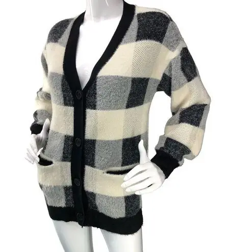 Cyrus  Knits Womens Size S Cardigan Sweater Oversized Gingham Black White