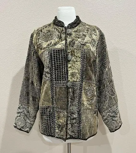 Flashback Velour Patchwork Blazer Jacket Size Small Brown