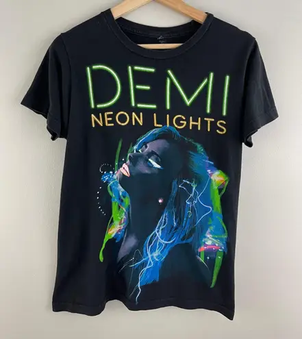Demi Lovato Black Multicolor Black Light 2014 Neon Lights Tour Graphic Band Tee