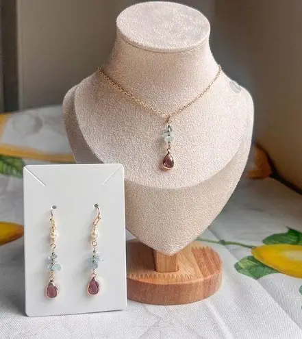 Aquamarine Deep Garnet Wine Red Boho Western Dangle Drop Casual Jewelry Set Blue