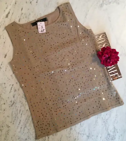 NEW Beige Nude Tan Sleeveless Sequin Top Size Small