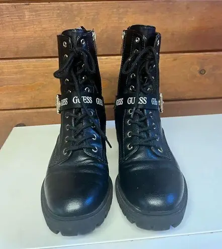 Guess  Paulla Womans Combat Boots Black/Gold Sz 8