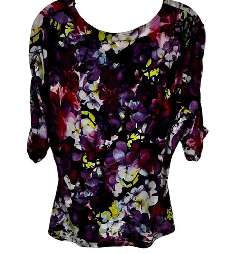 Style & Co XL Floral Print Top 3/4 Sleeve Purple Multi