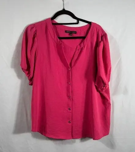 Adrienne Vittadini Women's Pink Short Sleeve Button up/down top sz XL