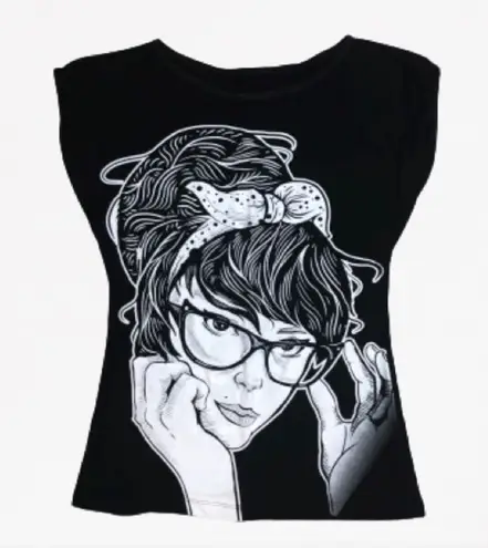 Graphic Tee with Rockabilly Gal Women's Short Sleeve Size Small Black