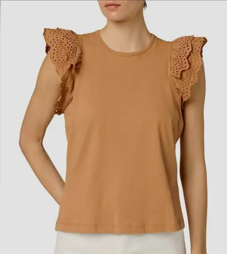 Joe’s eyelet flutter Sleeve Top SZ:M Tan Size M - Image 1