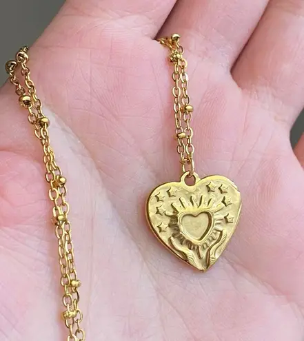 Handmade gold tone stainless steel celestial whimsical boho heart necklace🌟