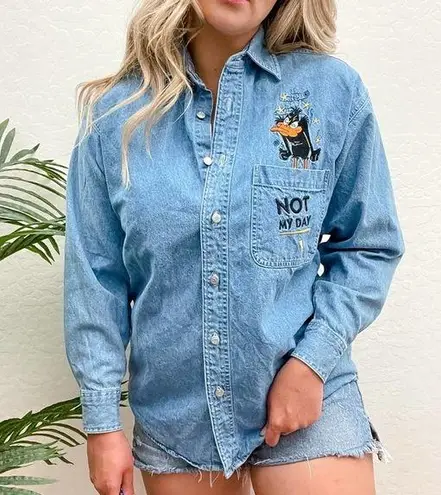 Vintage Warner Bros Daffy Duck Chambray Button Up Size XS