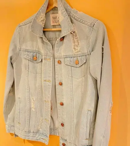 Thread and Supply  Alyssa Light Wash Blue Denim Distressed Jacket Size Small