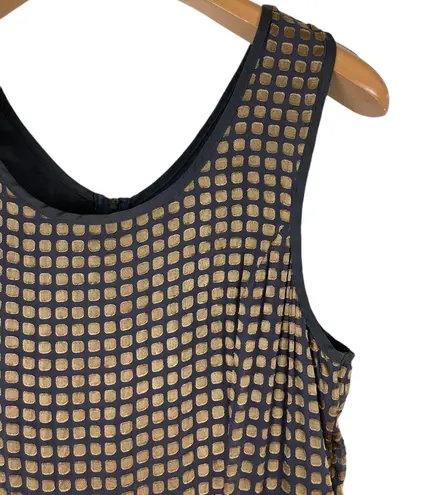 Line and Dot  Gray Black Silk Dress Gold Squares Sleeveless Zipper Size Large