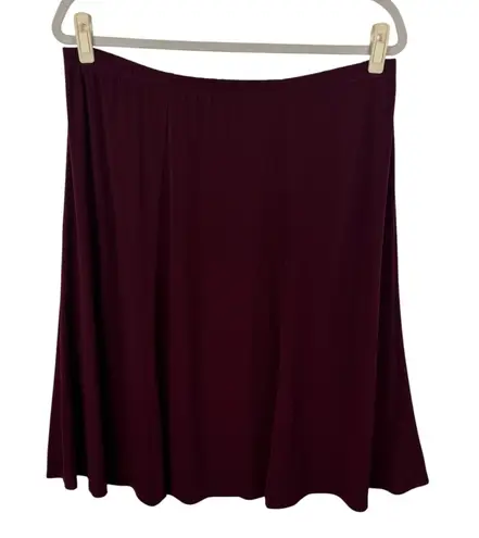 Susan Graver Midi Skirt 2X Burgundy Liquid Knit Stretch Pull On Elastic Waist - Image 1