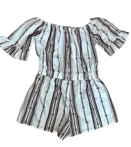 Yoins NWT White Brown Print Off The Shoulder Romper size X Large
