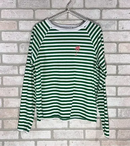 South Parade Lenny Palm Tree Green and White Stripe Long Sleeve Top Size S