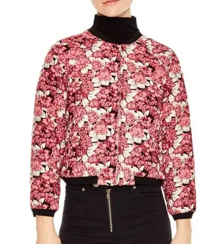 Sandro Jaquard EVORA FLORAL-PRINT CROPPED BOMBER JACKET IN PINK sz 0 US XS
