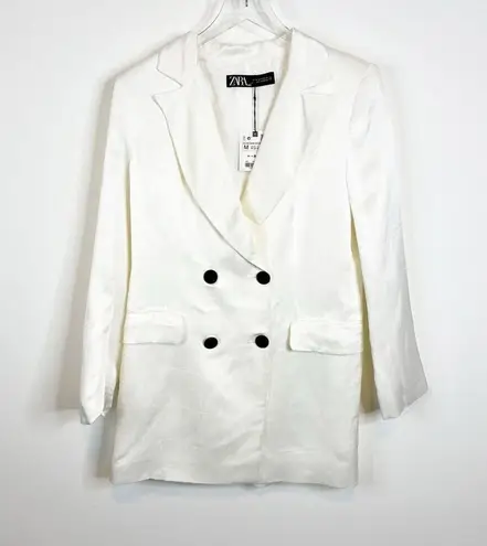 ZARA NWT  Bloggers Fave Double Breasted Satin Blazer M Cream