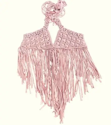 Forever 21  pink macrame fringe halter bikini crop top size small bohemian