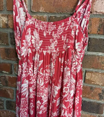 Angie  womens spaghetti strap hi low hem floral boho hippie dress red medium