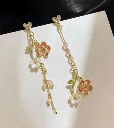 Elegant Flower Dangle Drop Earrings for Women Gold