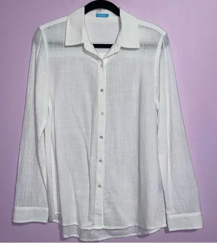 J. McLaughlin Cotton Gauze Button Up Shirt Women Size XS Coastal Beach Preppy