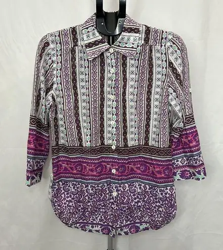 Raga Anthropologie Lightweight Purple Printed Button Up Shirt Sz M