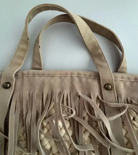 IKKS | women’s fringe, straw tote bag. Tan