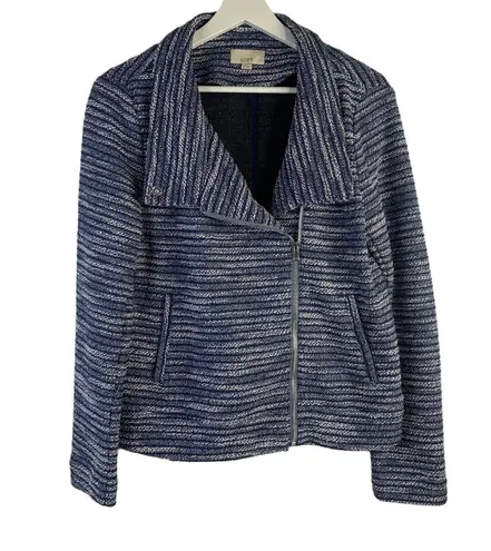 Loft Size M Tweed Knit Jacket Blue Moto Asymmetric Full Zip Long Sleeve Boucle Size M