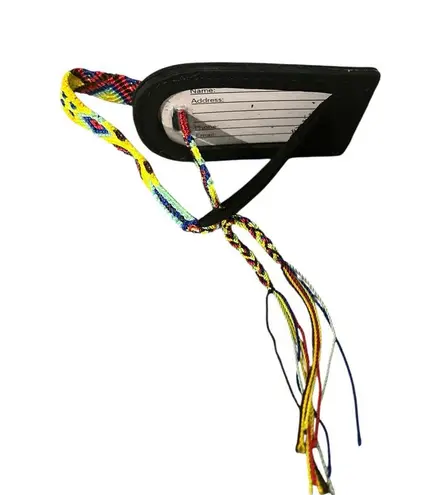 Consuela NWOT Black Leather Bag Tag Luggage Tag Friendship Bracelet Embossed