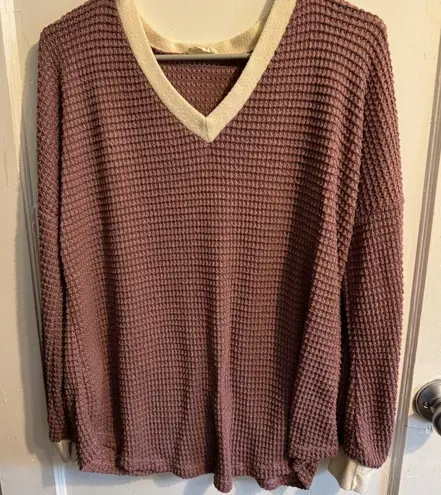 Lovely Melody Mauve Waffle Knit V