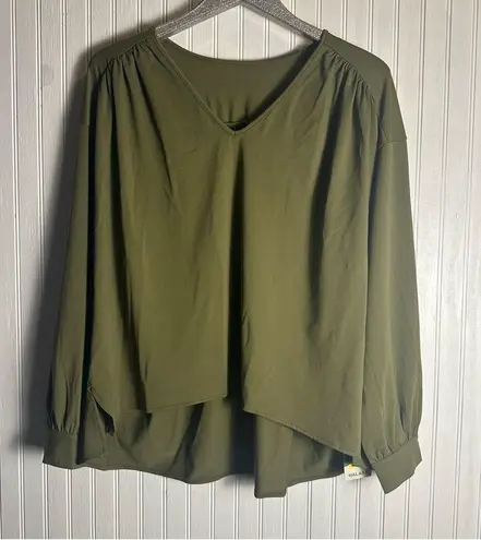 Halara  Capulet Olive Green V Neck Long Sleeve Blouse NEW