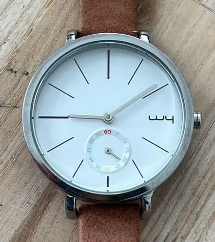 WY Modern Ladies Watch Large Round White Dial Genuine Leather Strap