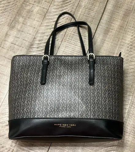 Marc New York Andrew Marc Black/ Gray Monogrammed Tote Bag VGUC