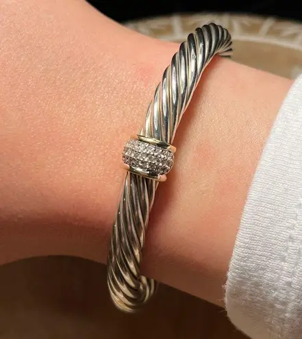 David Yurman Cable Station Bracelet Sterling 18K Yellow Gold & Pavé Diamonds