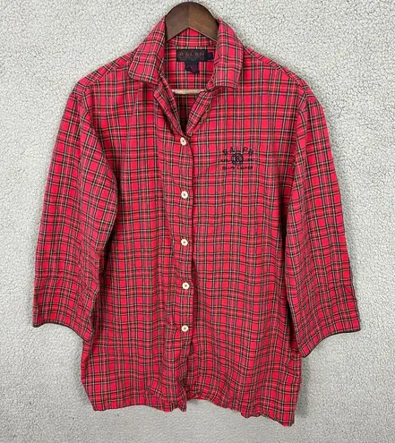 Ralph Lauren Pajama Top Women S Red Plaid Cotton Button Shirt Sleep Lounge Cozy