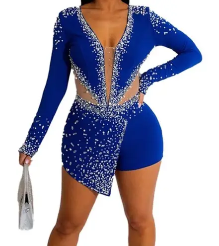 Women’s Blue Sparkly Long Sleeve V